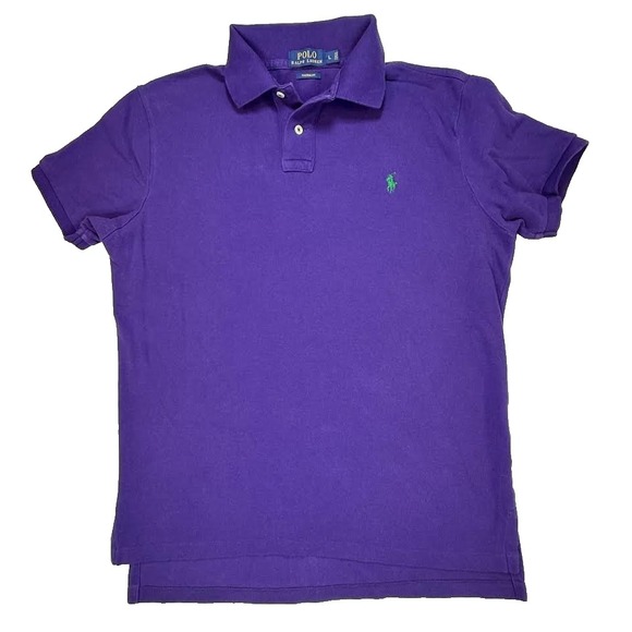 Polo Ralph Lauren Polo Shirt Mens Size Large Custom Fit Purple Pique Green Pony - Picture 2 of 7